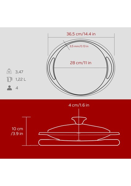 Döküm Yuvarlak Saç Kavurma Tavası Döküm Demir Yekpare Çift Kulplu Cam Kapaklı Kayın Servis Ahşabı ÇAP(Ø)28CM.-BORDO indirimleri
