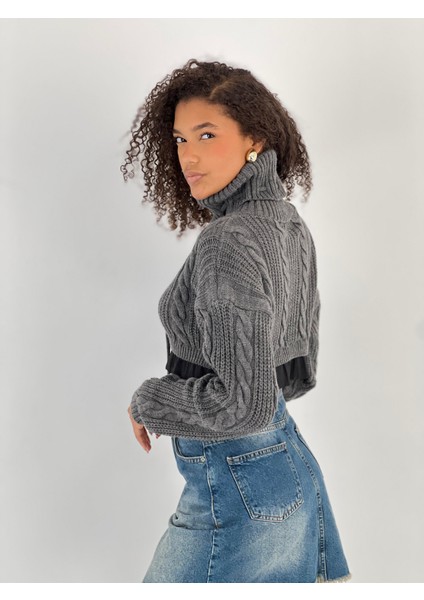 Kadın Örgü Desenli Antrasit Balıkçı Yaka Triko Kazak fiyatları