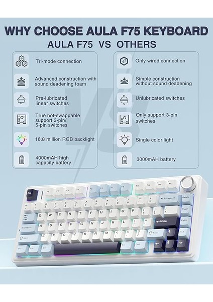 F75 Mekanik Rgb Tkl Reaper Switch Kablosuz Makrolu Hot Swap Klavye Lacivert fiyatları