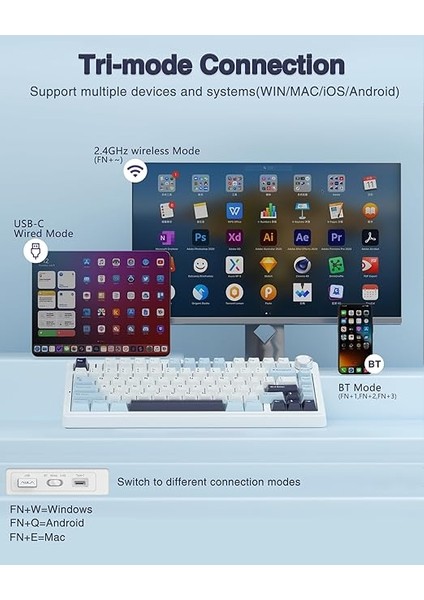 F75 Mekanik Rgb Tkl Reaper Switch Kablosuz Makrolu Hot Swap Klavye Lacivert modelleri