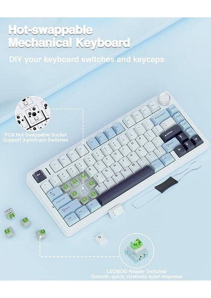 F75 Mekanik Rgb Tkl Reaper Switch Kablosuz Makrolu Hot Swap Klavye Lacivert indirimleri