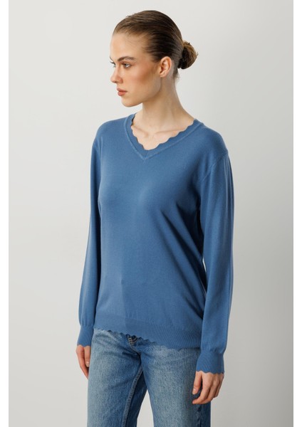 V Yaka Angora Triko Kazak-Indigo modelleri