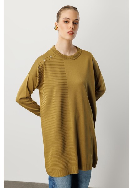 Omzu Düğme Detaylı Triko Tunik-Y.YEŞİLİ