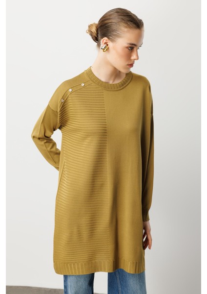 Omzu Düğme Detaylı Triko Tunik-Y.YEŞİLİ fırsatları