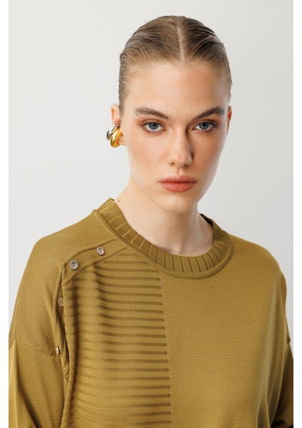 Omzu Düğme Detaylı Triko Tunik-Y.YEŞİLİ indirimleri