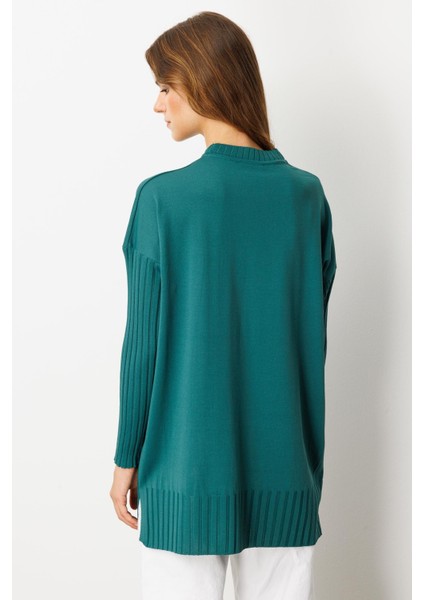 Ribana Detaylı Triko Tunik-Zümrüt