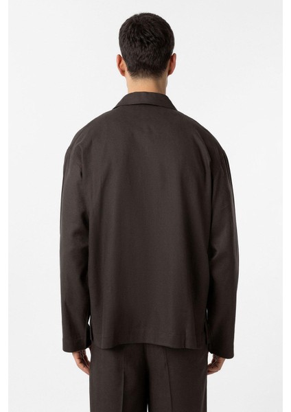 Kahve Keten Karışımlı Relax Fit Erkek Gömlek fırsatları