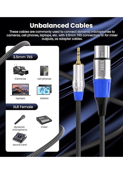 Xlr - 3,5 mm Mikrofon Kablosu, Kameralar, Dslr Kameralar, Bilgisayar Kayıt Cihazı ve Daha Fazlası Için 1/8" Mikrofon Kablosu - 3,3 Ft modelleri