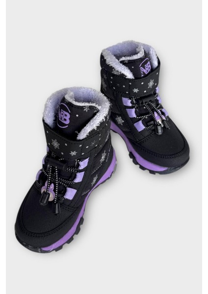 Içi Kürklü Suya Dayanıklı Soğuk Geçirmez Bebe Çocuk Bot Siyah - Mor modelleri