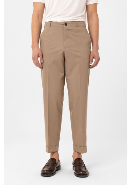 Bej Yüksek Bel Straight Fit Erkek Pantolon