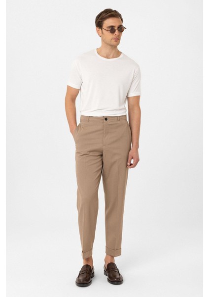 Bej Yüksek Bel Straight Fit Erkek Pantolon fırsatları