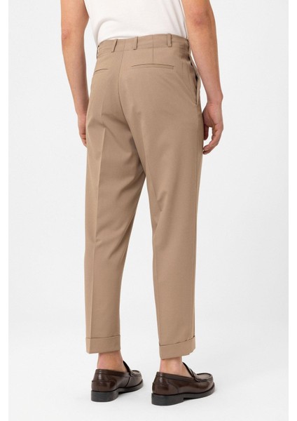 Bej Yüksek Bel Straight Fit Erkek Pantolon