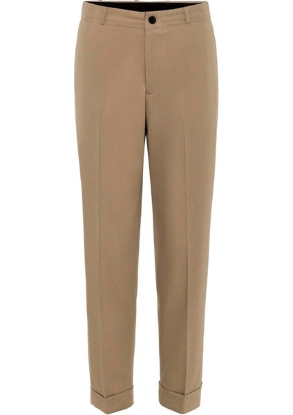 Bej Yüksek Bel Straight Fit Erkek Pantolon