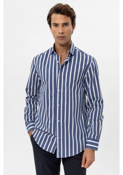Indigo Slim Fit Çizgili Erkek Gömlek