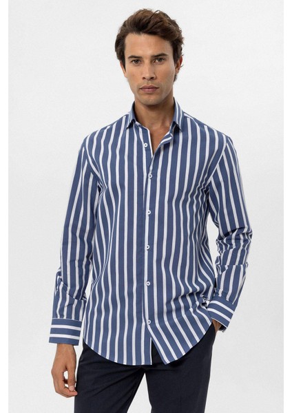 Indigo Slim Fit Çizgili Erkek Gömlek modelleri