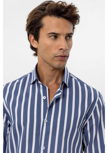 Indigo Slim Fit Çizgili Erkek Gömlek fırsatları