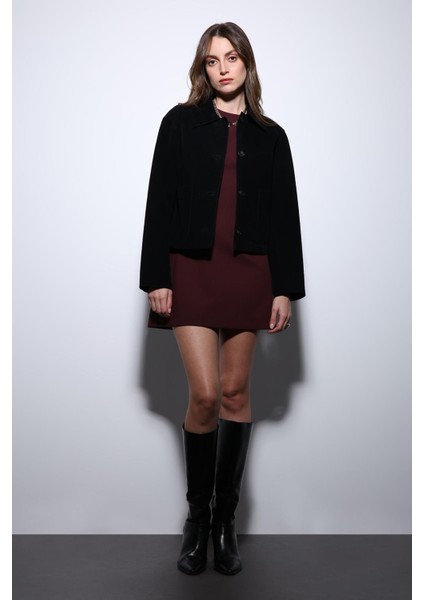 Siyah Torba Cepli Süet Kadın Ceket