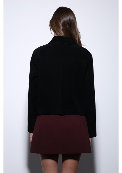 Siyah Torba Cepli Süet Kadın Ceket