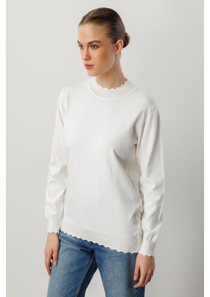 Yarım Balıkçı Angora Triko Kazak-Ekru fiyatları