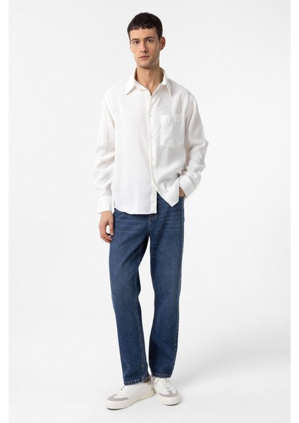 Beyaz Modal Kumaş Relax Fit Erkek Gömlek fiyatları