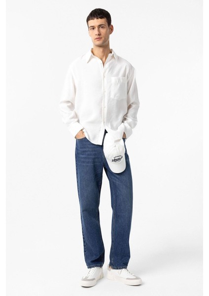 Beyaz Modal Kumaş Relax Fit Erkek Gömlek modelleri