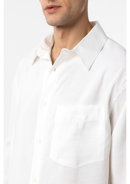 Beyaz Modal Kumaş Relax Fit Erkek Gömlek fırsatları