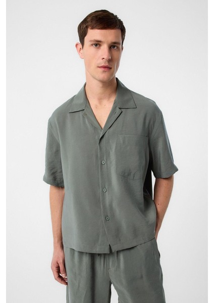 Haki Apaş Yaka Modal Kumaş Erkek Gömlek