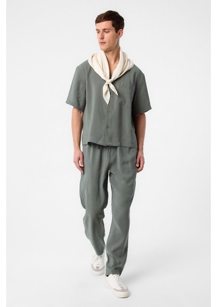 Haki Apaş Yaka Modal Kumaş Erkek Gömlek fiyatları