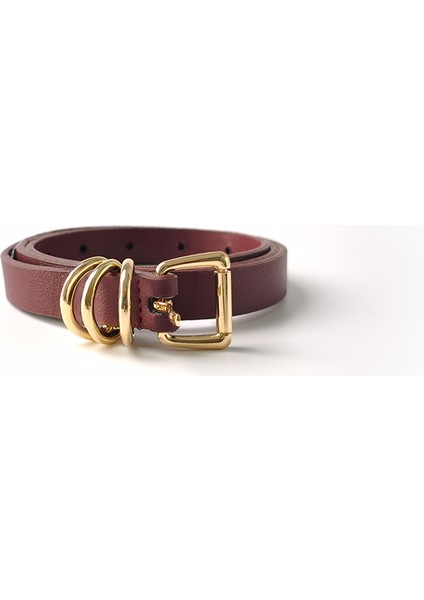 Üç Tokalı Ince Kemer Bordo