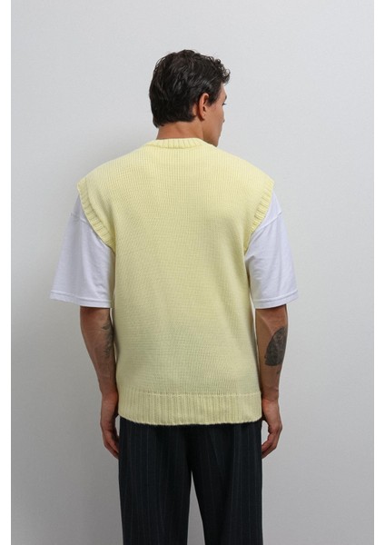 Sarı Örgü Erkek Triko Yelek