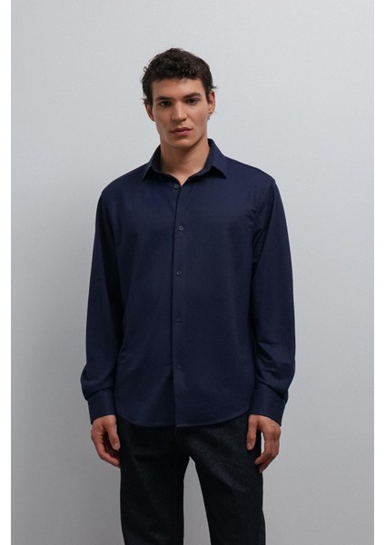 Lacivert Relax Fit Erkek Gömlek