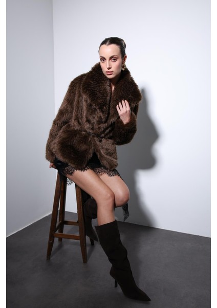 Kahve Suni Kürk Kadın Ceket