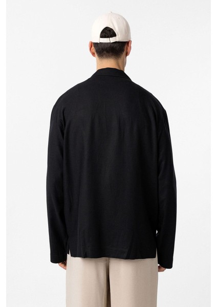 Siyah Keten Karışımlı Relax Fit Erkek Gömlek indirimleri