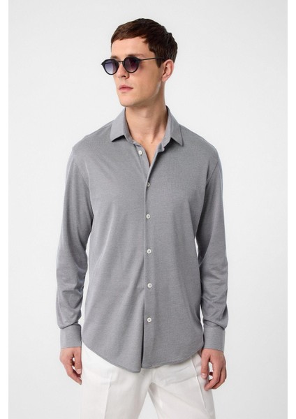 Gri Slim Fit Erkek Gömlek