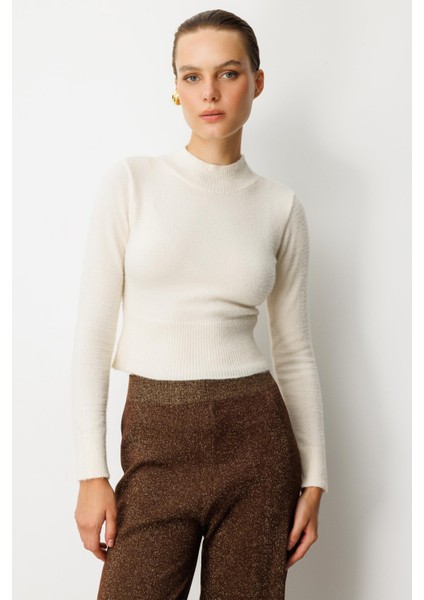 Yarım Balıkçı Kısa Triko Kazak-KREM