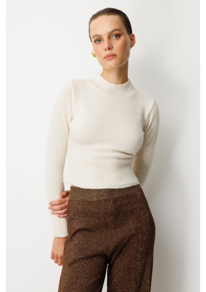 Yarım Balıkçı Kısa Triko Kazak-KREM modelleri