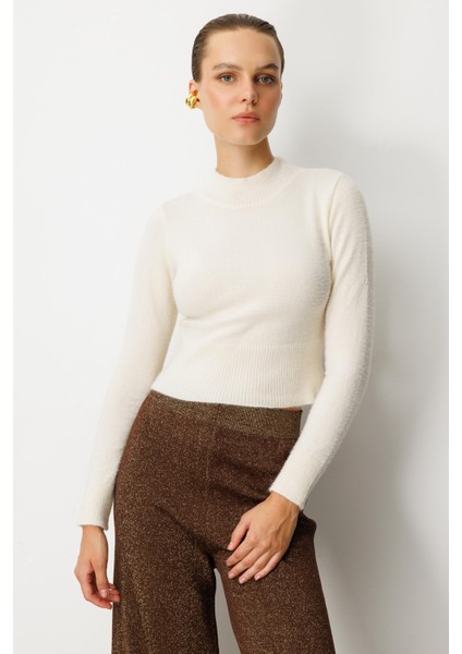 Yarım Balıkçı Kısa Triko Kazak-KREM fırsatları