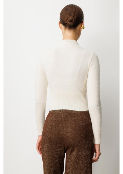 Yarım Balıkçı Kısa Triko Kazak-KREM indirimleri