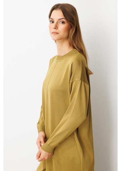 Yuvarlak Yaka Desenli Triko Tunik-Y.yeşili fiyatları