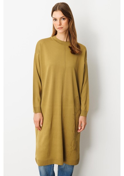 Yuvarlak Yaka Desenli Triko Tunik-Y.yeşili modelleri