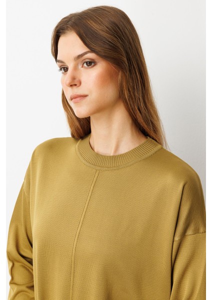 Yuvarlak Yaka Desenli Triko Tunik-Y.yeşili fırsatları