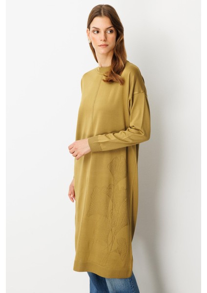 Yuvarlak Yaka Desenli Triko Tunik-Y.yeşili indirimleri