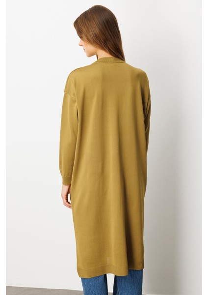 Yuvarlak Yaka Desenli Triko Tunik-Y.yeşili