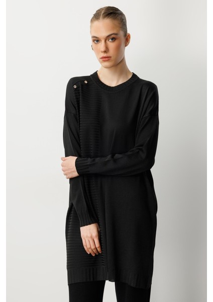 Omzu Düğme Detaylı Triko Tunik-Siyah modelleri