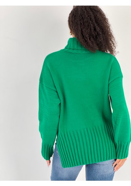 Kadın Kısa Kesim Boğazlı Yeşil Triko Kazak fiyatları