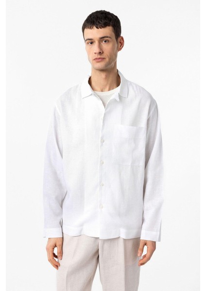 Beyaz Keten Karışımlı Relax Fit Erkek Gömlek fiyatları