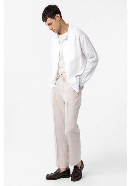 Beyaz Keten Karışımlı Relax Fit Erkek Gömlek modelleri