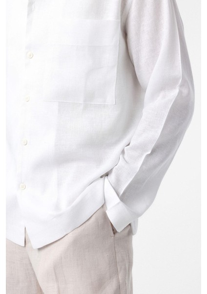 Beyaz Keten Karışımlı Relax Fit Erkek Gömlek indirimleri