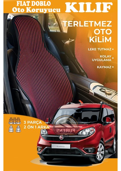 Fiat Doblo Uyumlu Kırmızı Prestij Serisi Dokuma Kumaş Oto Koltuk Kılıfı Ön Tam Arka Alt