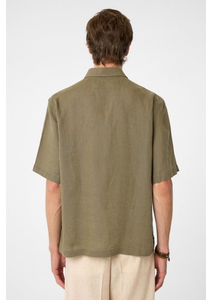 Haki 100% Keten Relaxed Erkek Gömlek indirimleri